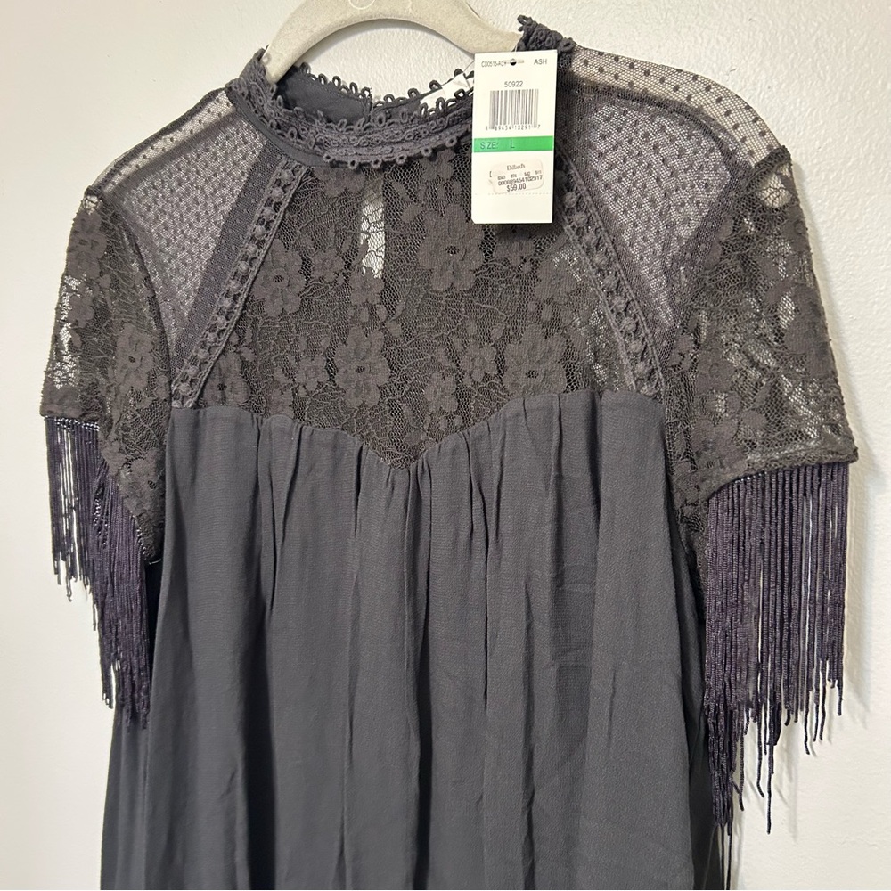 Women’s Black Midi Dress with Lace & Fringe - Picture 4 of 9